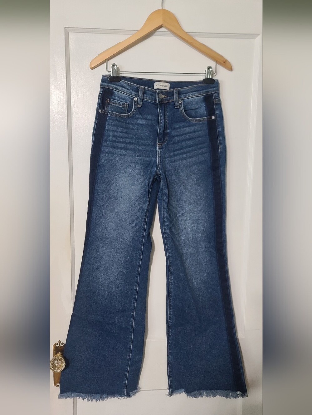 Sneak Peek Dark Blue Flare Jeans with Contrast Side Panel. Junior 5/w27